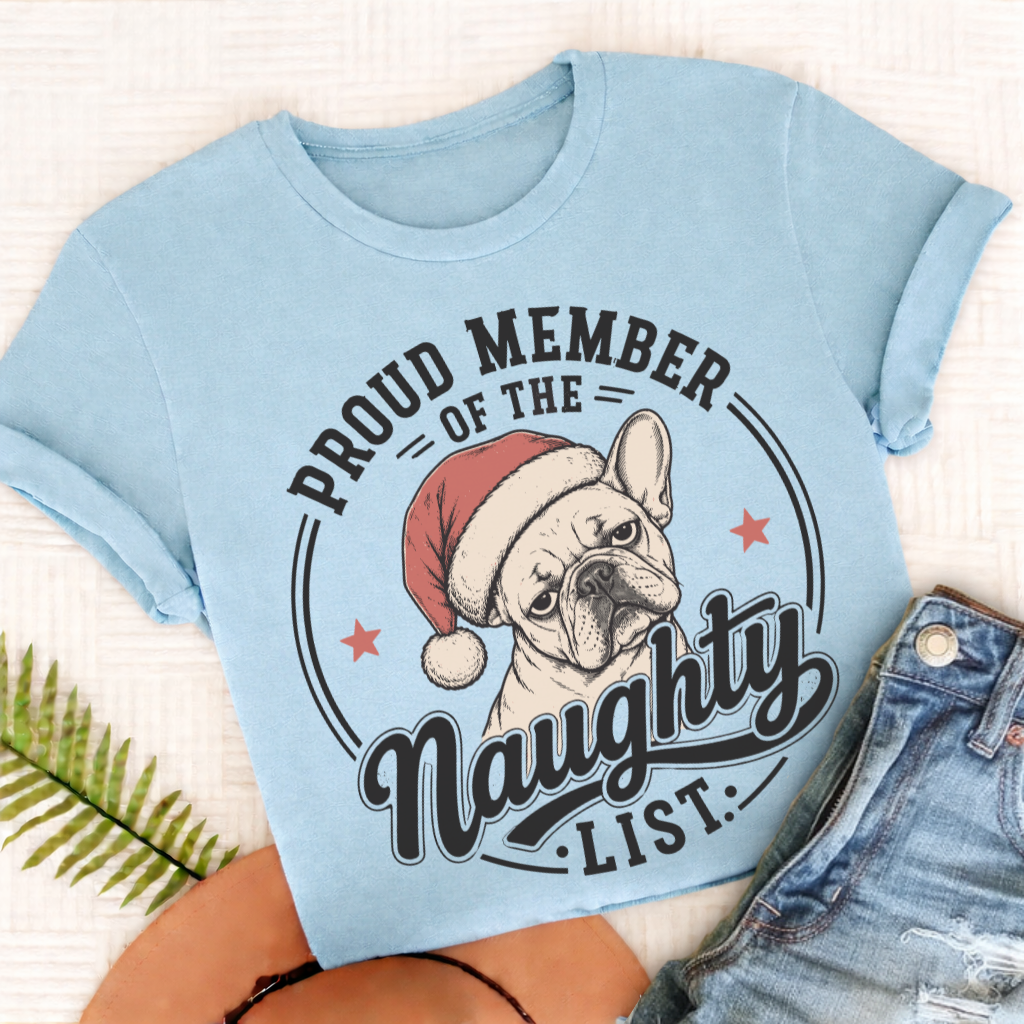 French Bulldog Christmas Naughty List Unisex TShirt Chambray