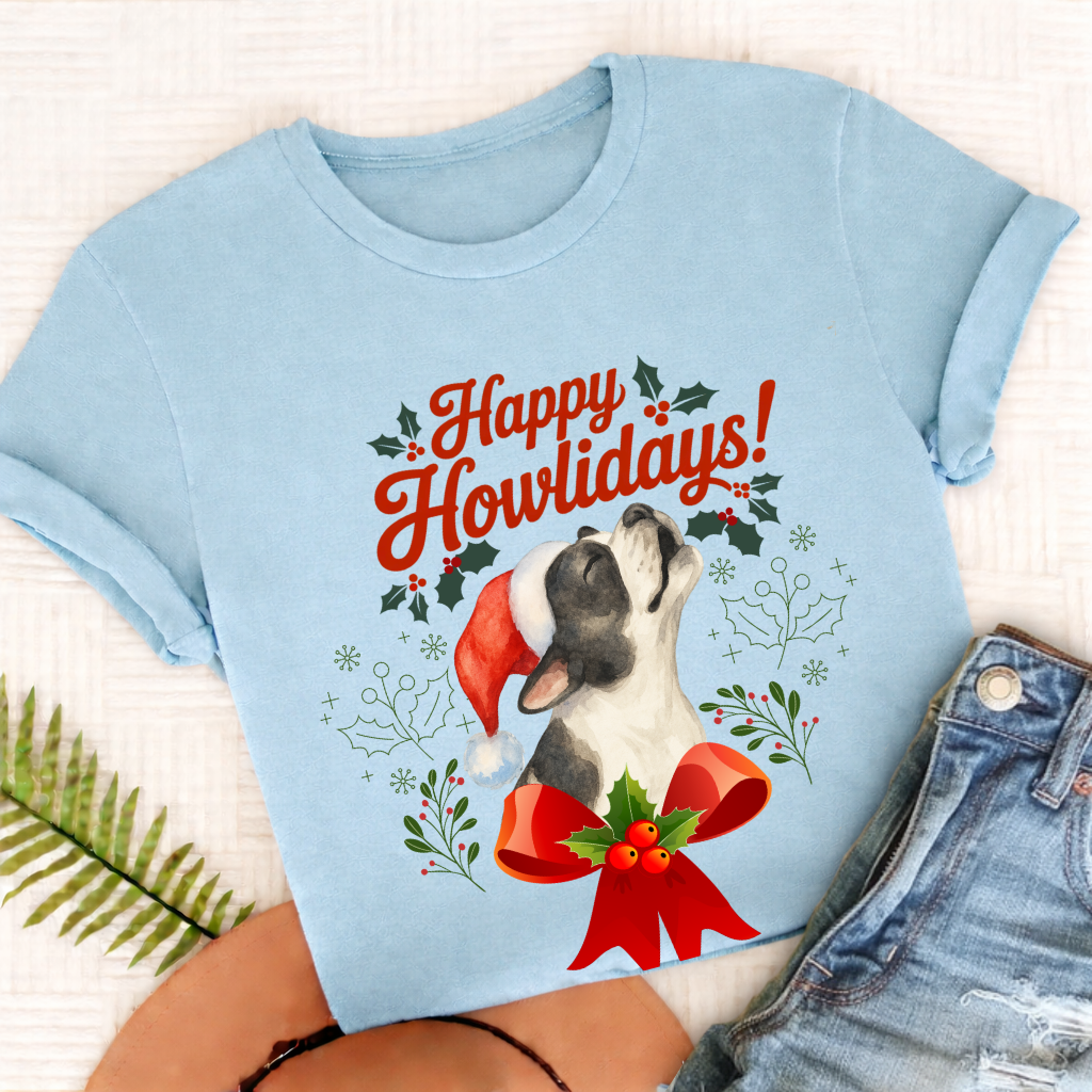 Custom French Bulldog Howlidays Unisex TShirt Chambray