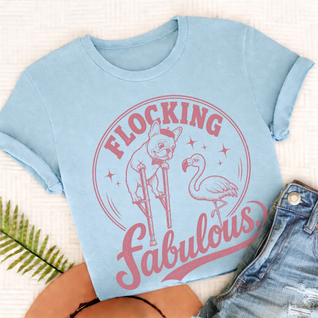 French Bulldog Florida Flamingo Unisex TShirt Chambray