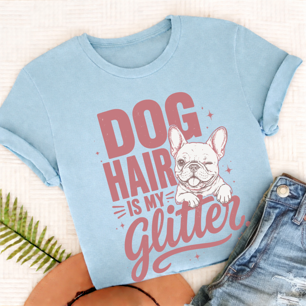 French Bulldog Glitter Dog Hair Unisex TShirt Chambray
