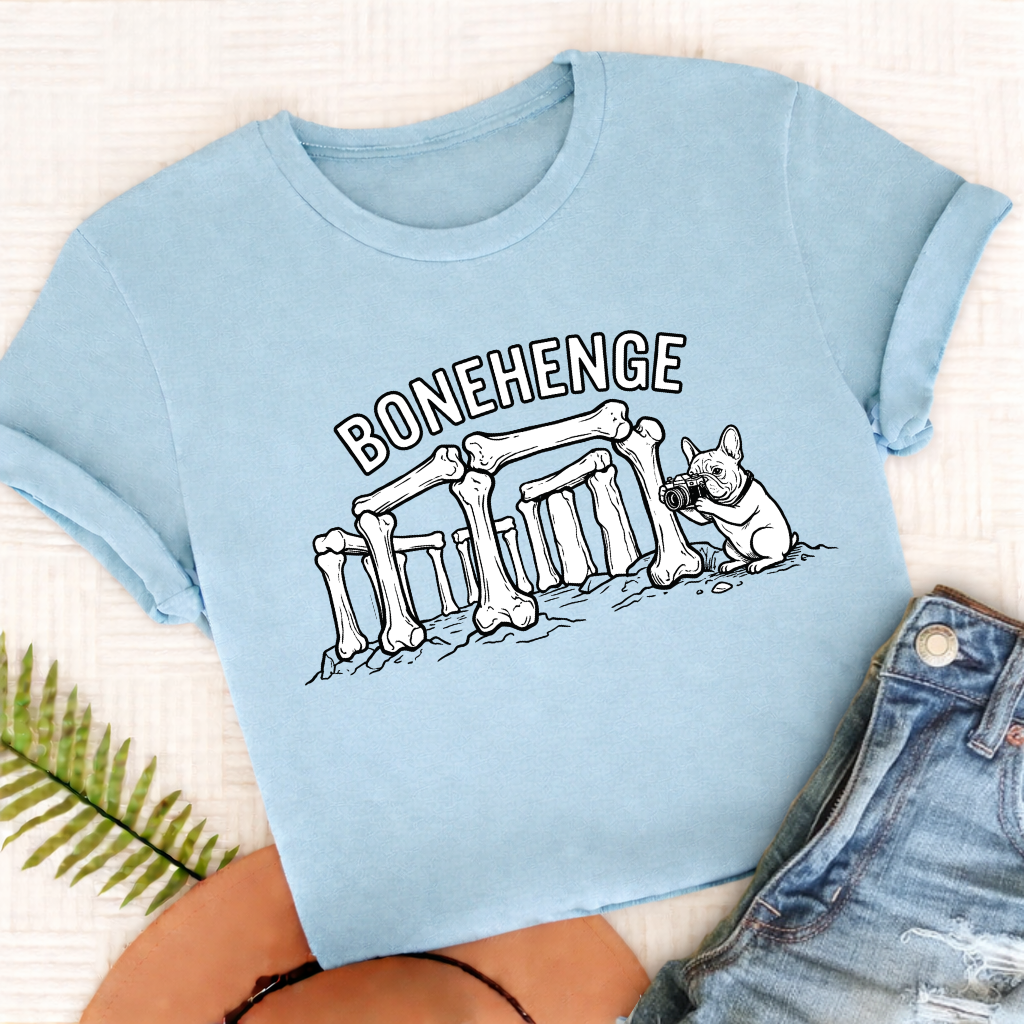 French Bulldog Bonehenge Unisex TShirt Comfort Colors Chambray