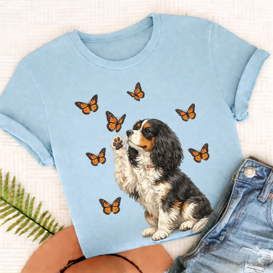 Personalized Cavalier Butterfly Unisex TShirt Comfort Colors Chambray