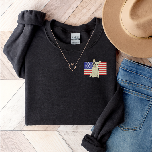 Embroidered Flag Piebald Frenchie Sweatshirt