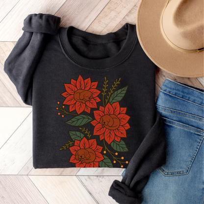 Ruby Cavalier Christmas Flower Sweatshirt Dark Heather