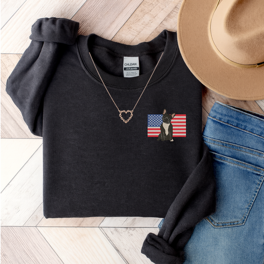 Embroidered Flag Black Frenchie Sweatshirt