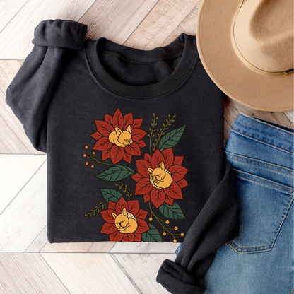 Fawn Frenchie Christmas Flower Sweatshirt Dark Heather