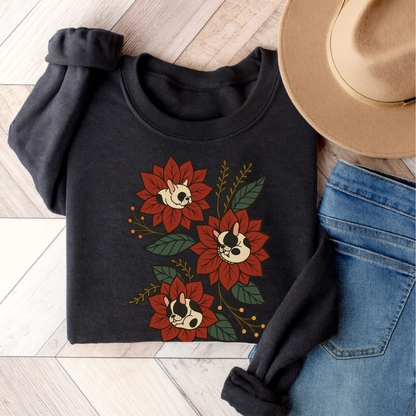 Piebald Frenchie Christmas Flower Sweatshirt Dark Heather