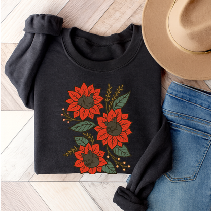 Black Frenchie Christmas Flower Sweatshirt Dark Heather
