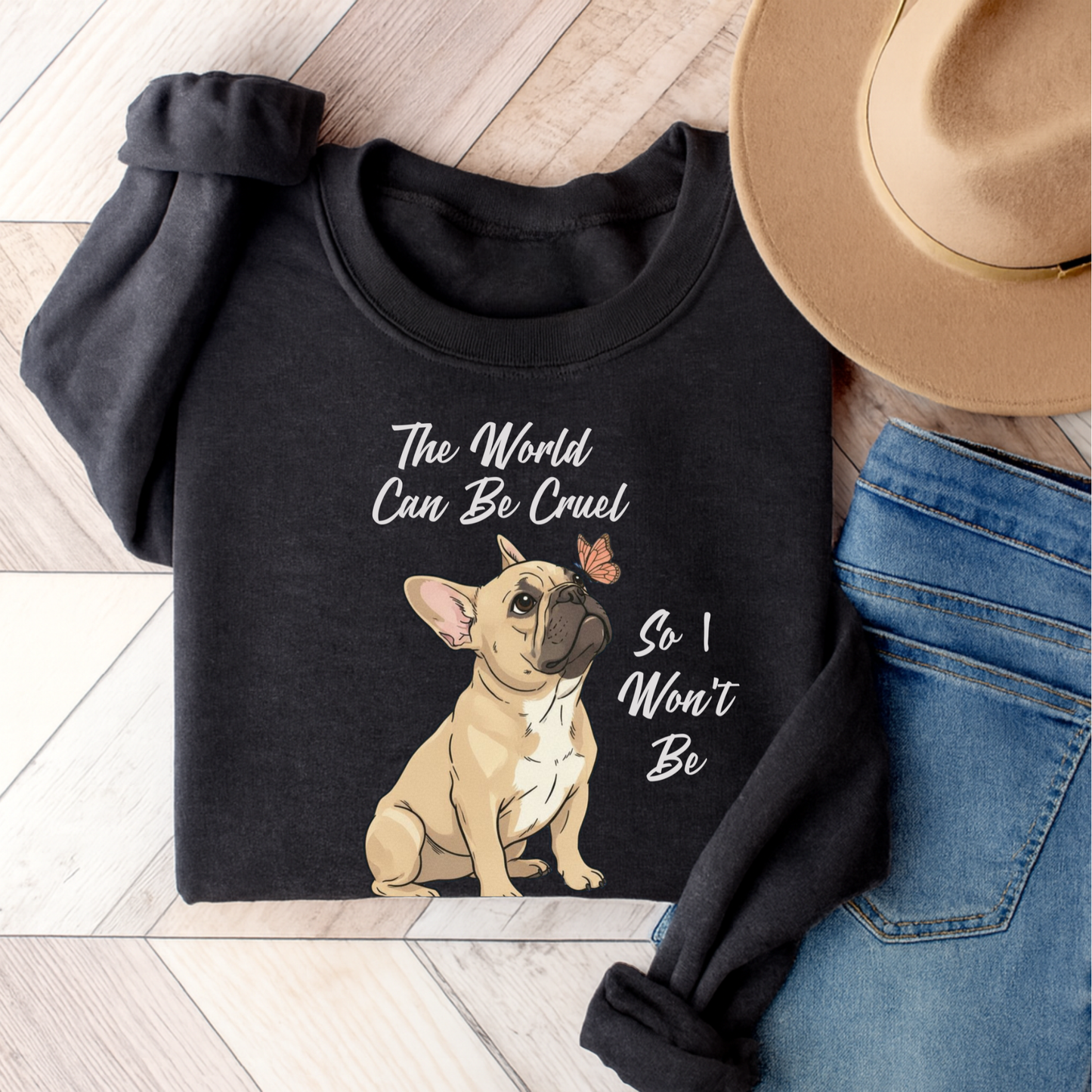 Cruel World Fawn Frenchie Sweatshirt Dark Heather