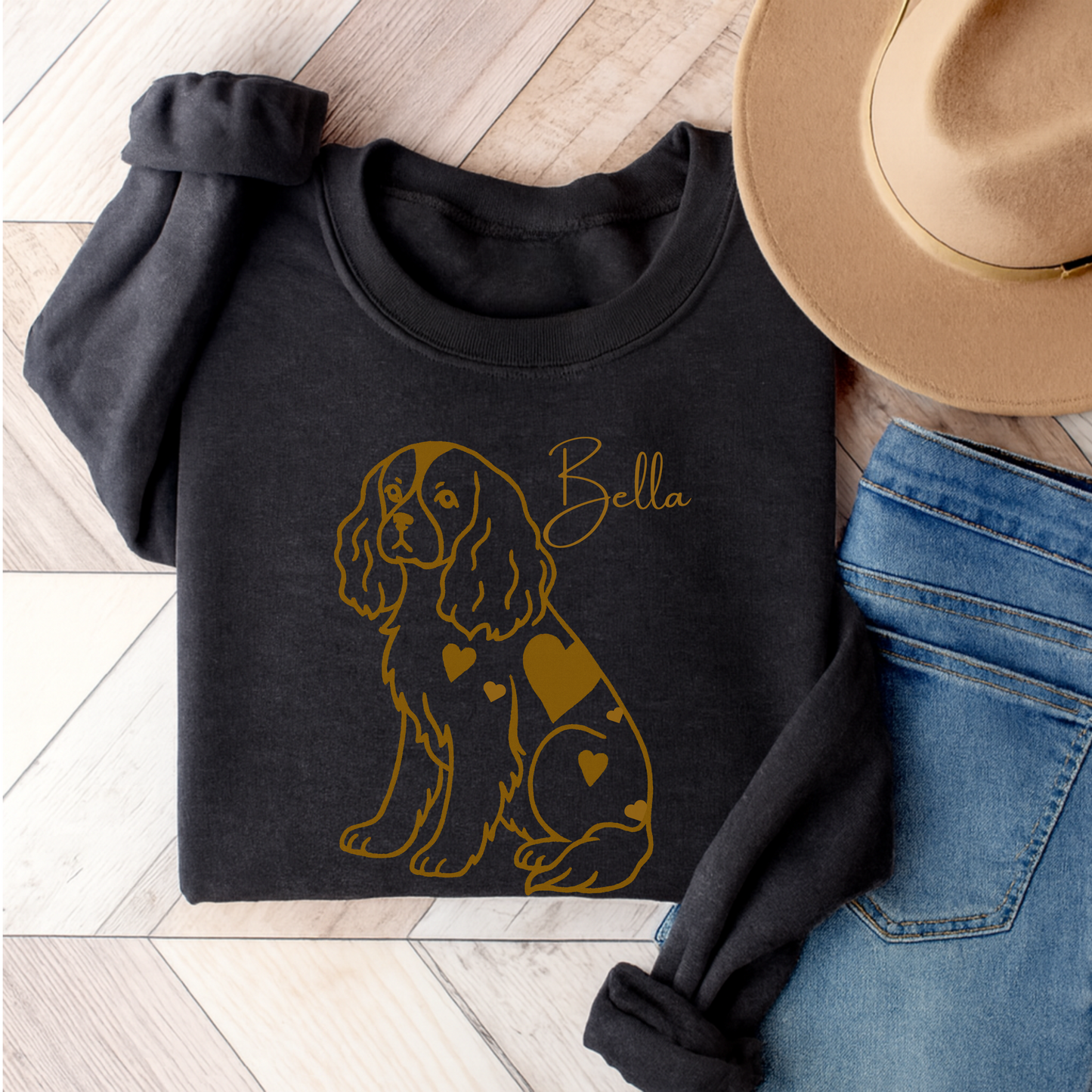 Cavalier King Charles Heart Dog Sweatshirt Black