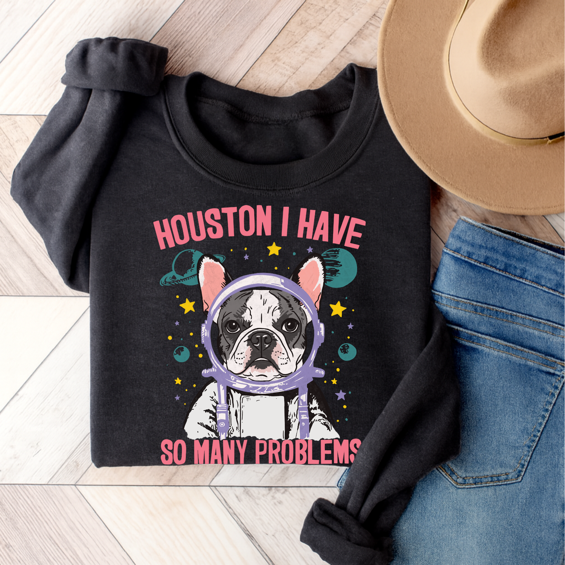 Piebald Frenchie Houston Space Sweatshirt Dark Heather