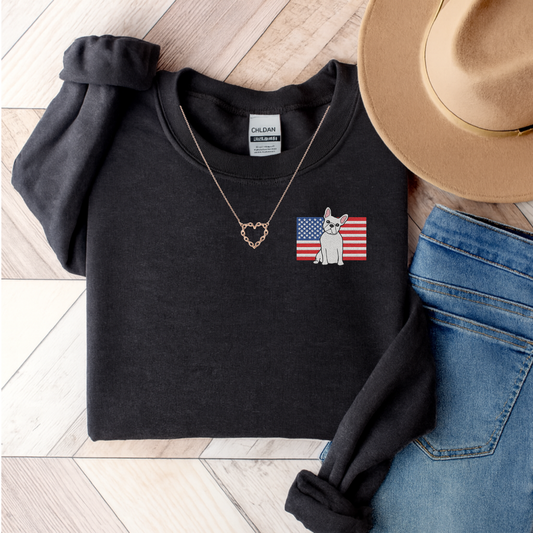 Embroidered Flag White Frenchie Sweatshirt