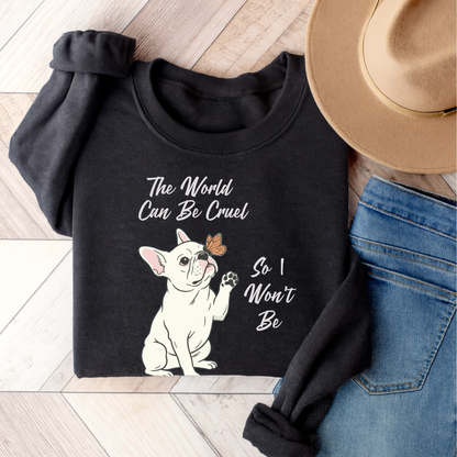 Cruel World White Frenchie Sweatshirt Dark Heather