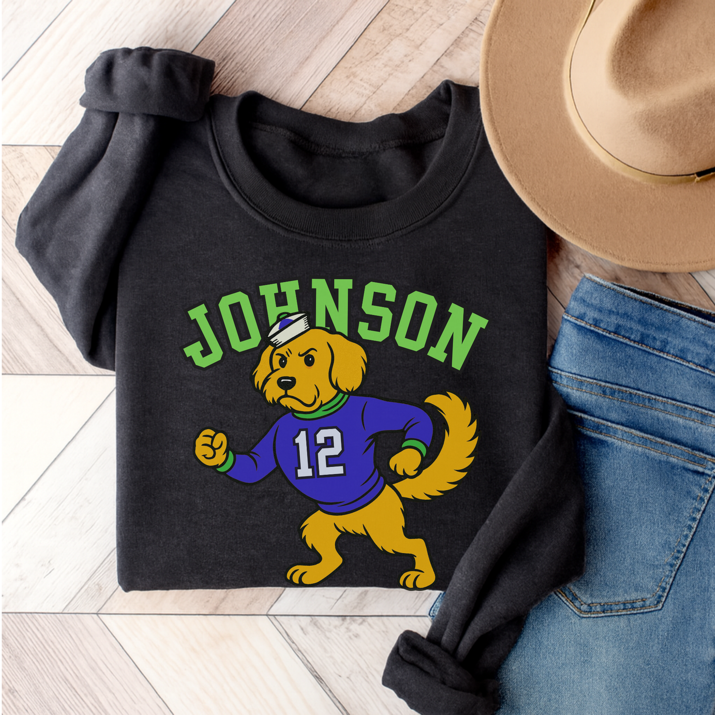 Golden Retriever College Mascot Sweatshirt Dark Heather