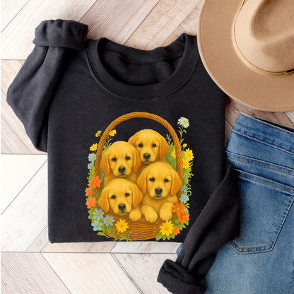 Puppy Basket Golden Retriever Sweatshirt Dark Heather