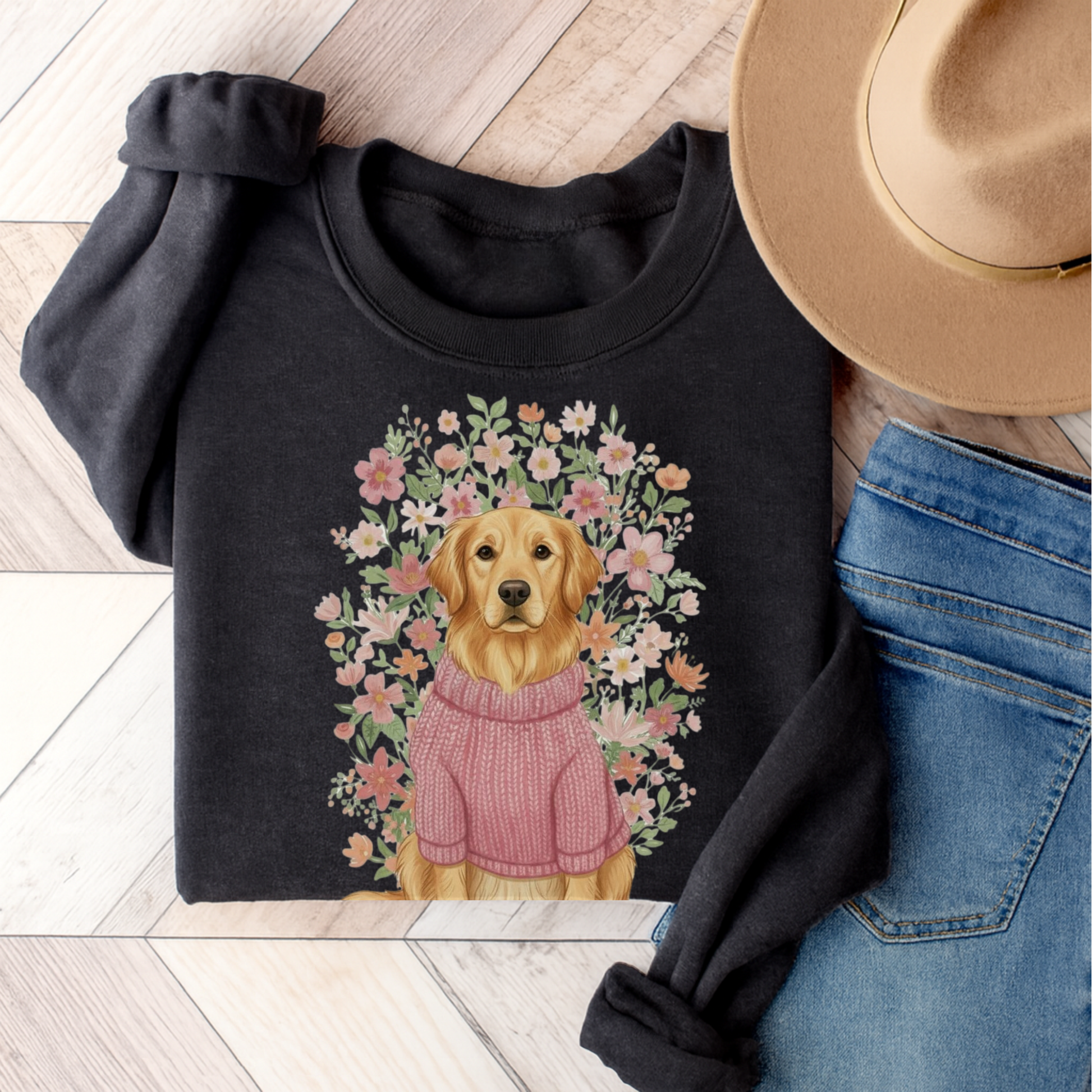 Golden Retriever Bouquet Sweatshirt Black