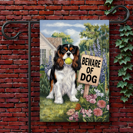 Custom King Charles Cavalier Beware Garden Flag 12'' × 18''