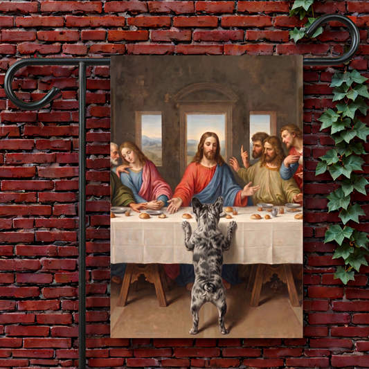 Custom French Bulldog Last Supper Funny Garden Flag 12'' × 18''