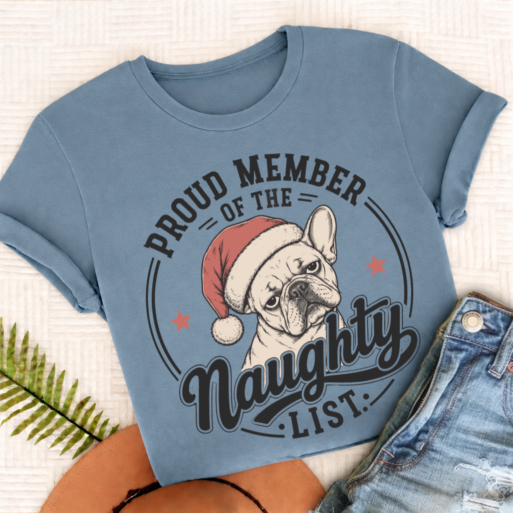 French Bulldog Christmas Naughty List Unisex TShirt Ice Blue