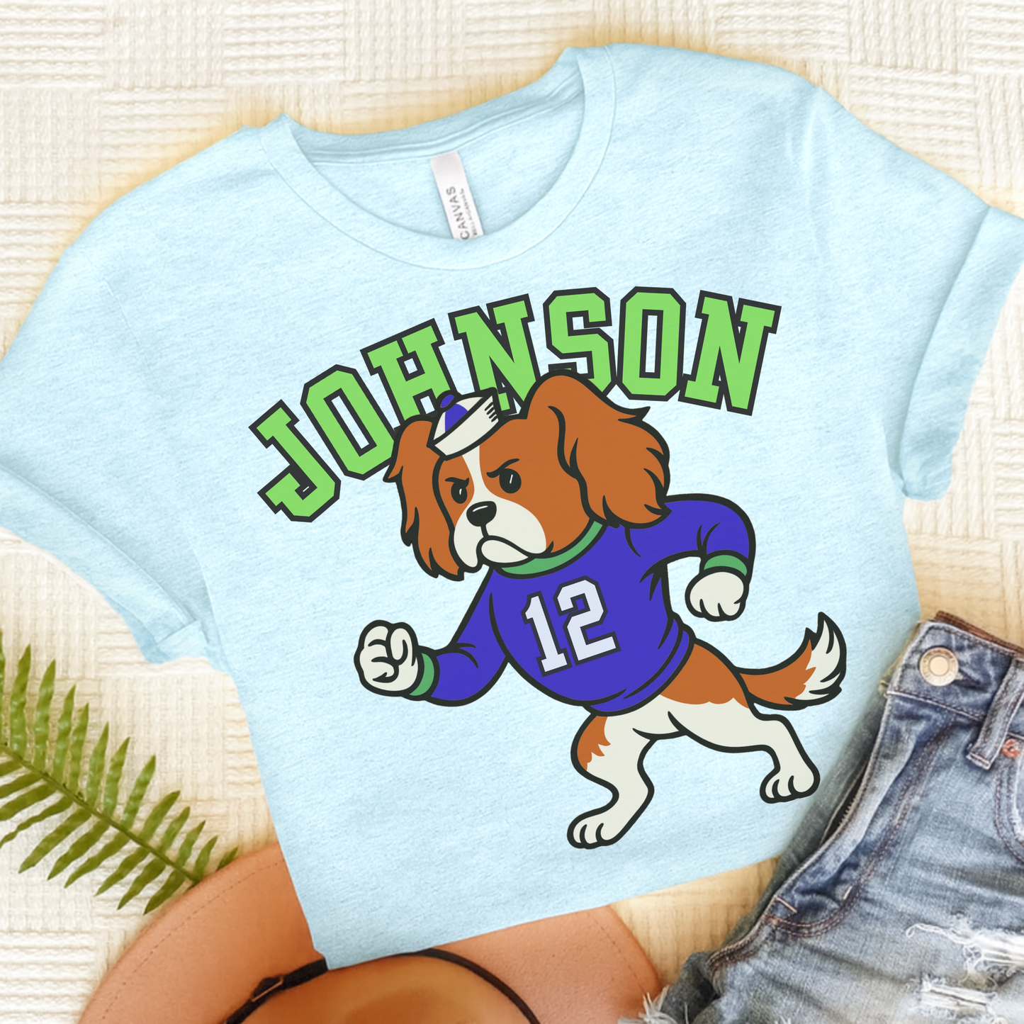 Blenheim Cavalier College Mascot TShirt Heather Ice Blue