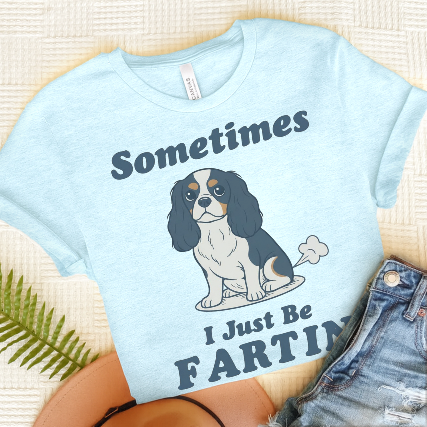 Tricolor Cavalier Fartin' TShirt Heather Ice Blue