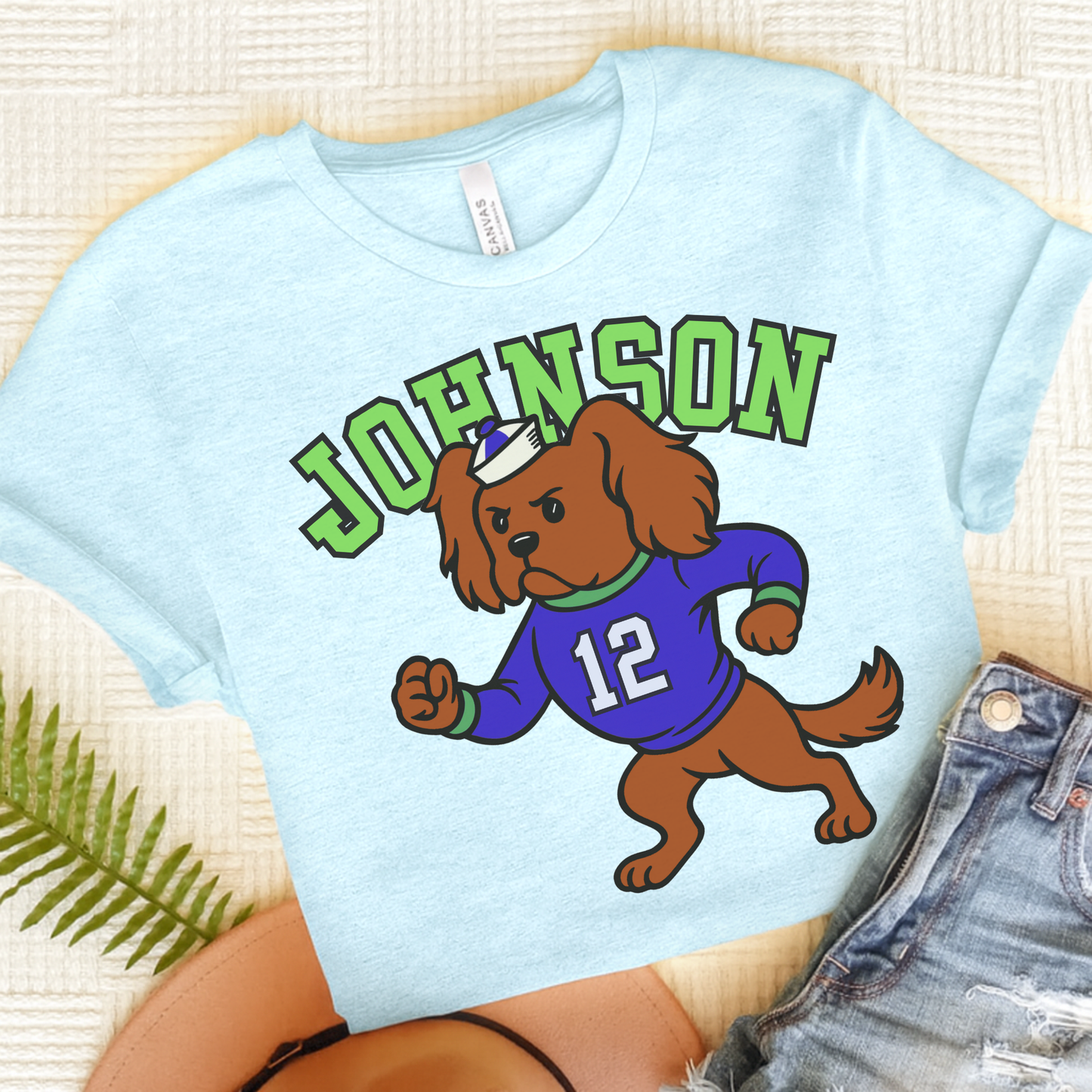 Ruby Cavalier College Mascot TShirt Heather Ice Blue