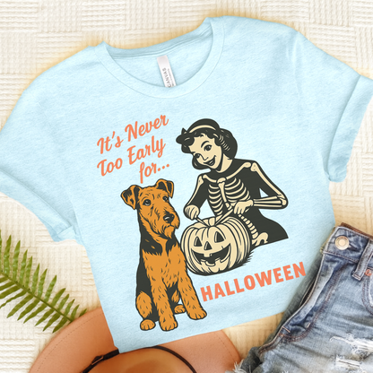 Airedale Terrier Early Halloween TShirt Heather Ice Blue