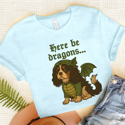 Tricolor Cavalier Here Be Dragons TShirt Heather Ice Blue