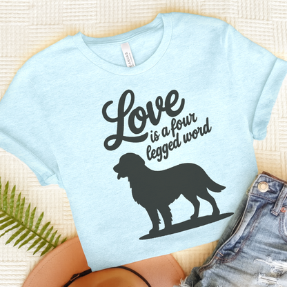 Golden Retriever Four Legged Word TShirt Heather Ice Blue