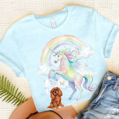 Ruby Cavalier Watercolor Unicorn Tshirt Heather Ice Blue