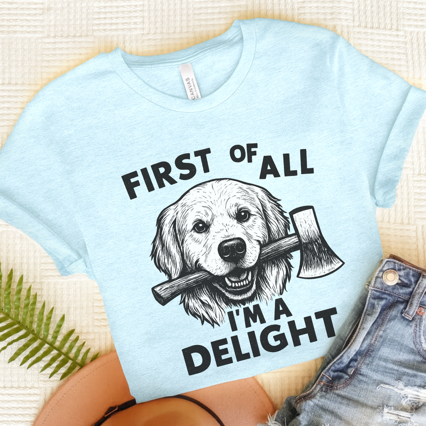 Golden Retriever Delight TShirt Heather Ice Blue