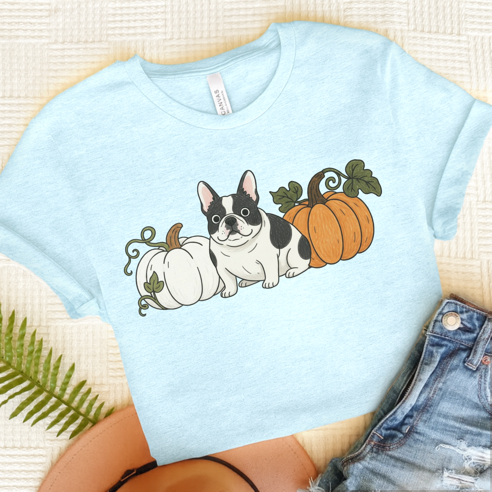 Piebald Frenchie Pupkin Unisex Tshirt Heather Ice Blue