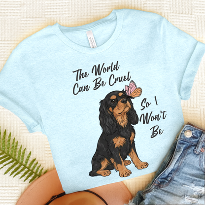 Cruel World Black Tan Cavalier Tshirt Heather Ice Blue