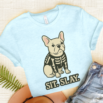 White French Bulldog Stay. Slay. Halloween TShirt
