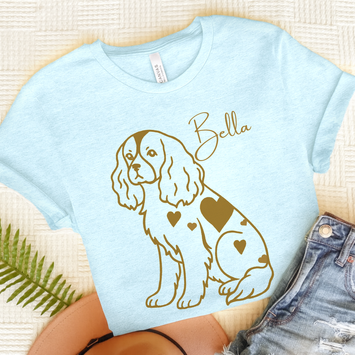 Cavalier King Charles Heart Dog TShirt Heather Ice Blue