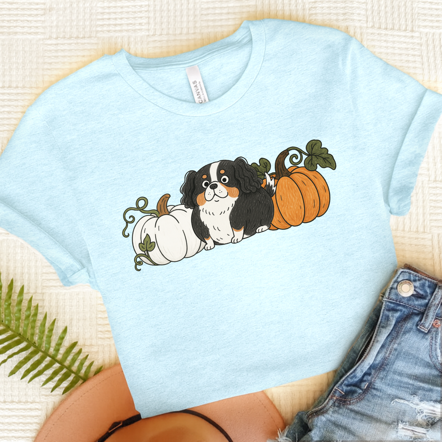Tricolor Cavalier Pupkin Unisex Tshirt Heather Ice Blue
