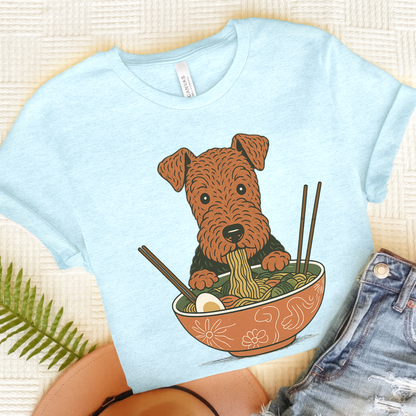 Airedale Terrier Ramen Tshirt Heather Ice Blue