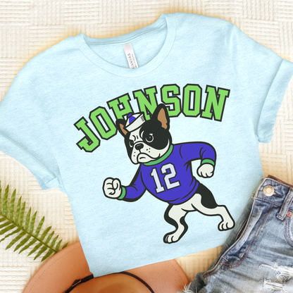 Piebald Frenchie College Mascot TShirt Heather Ice Blue