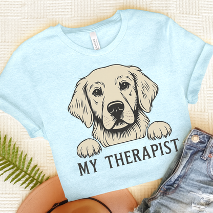 Therapist Golden Retriever Tshirt Heather Ice Blue