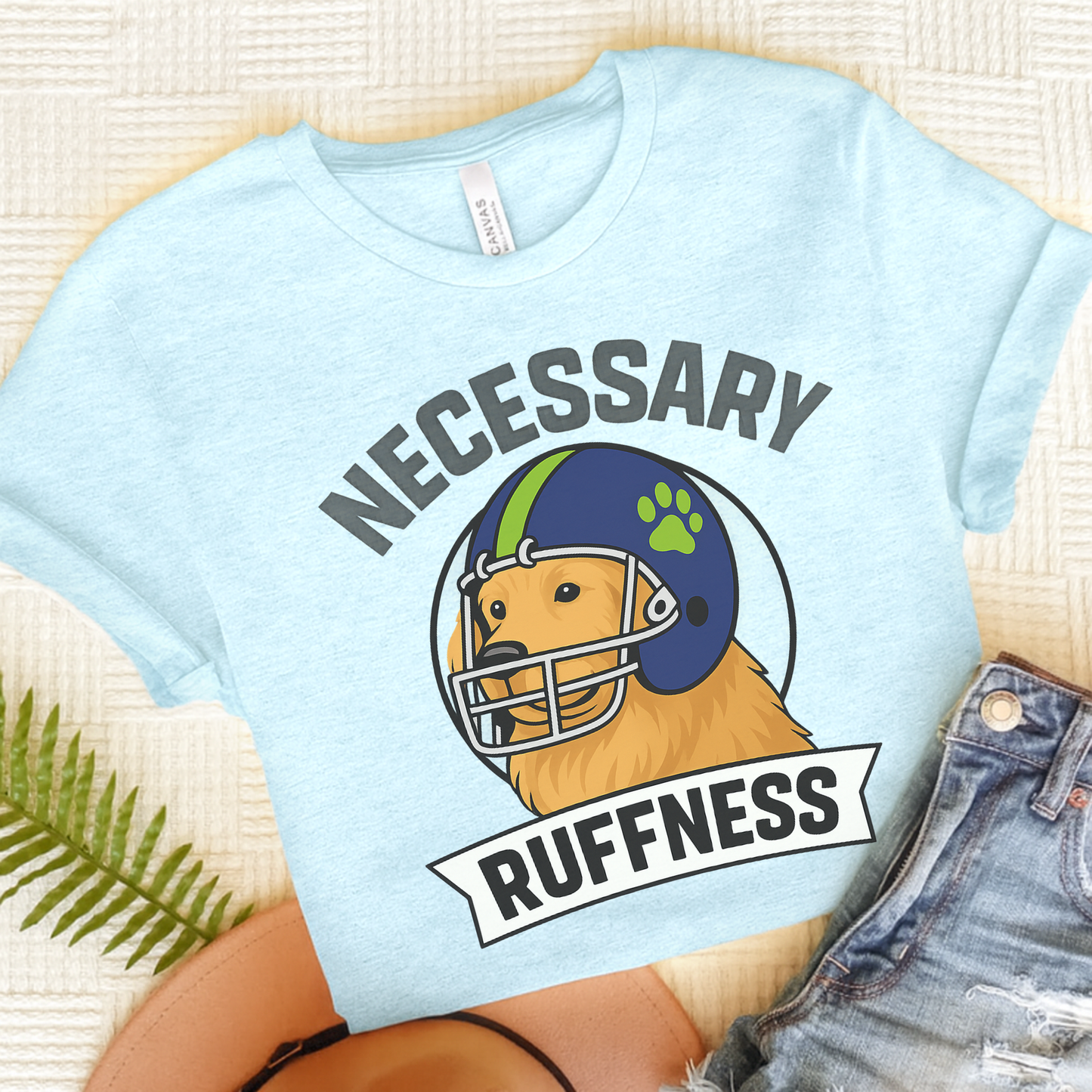 Football Golden Retriever Tshirt Heather Ice Blue