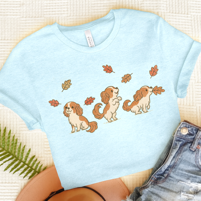 Blenheim Cavalier Chasing Leaves TShirt Heather Ice Blue