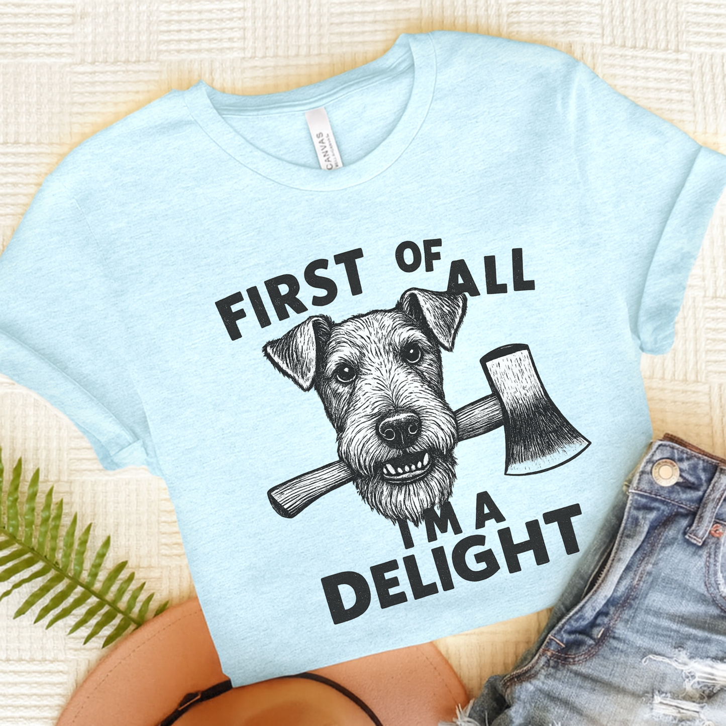 Airedale Terrier Delight TShirt Heather Ice Blue