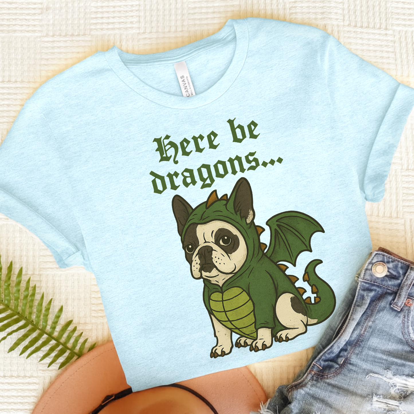 Piebald French Bulldog Here Be Dragons TShirt