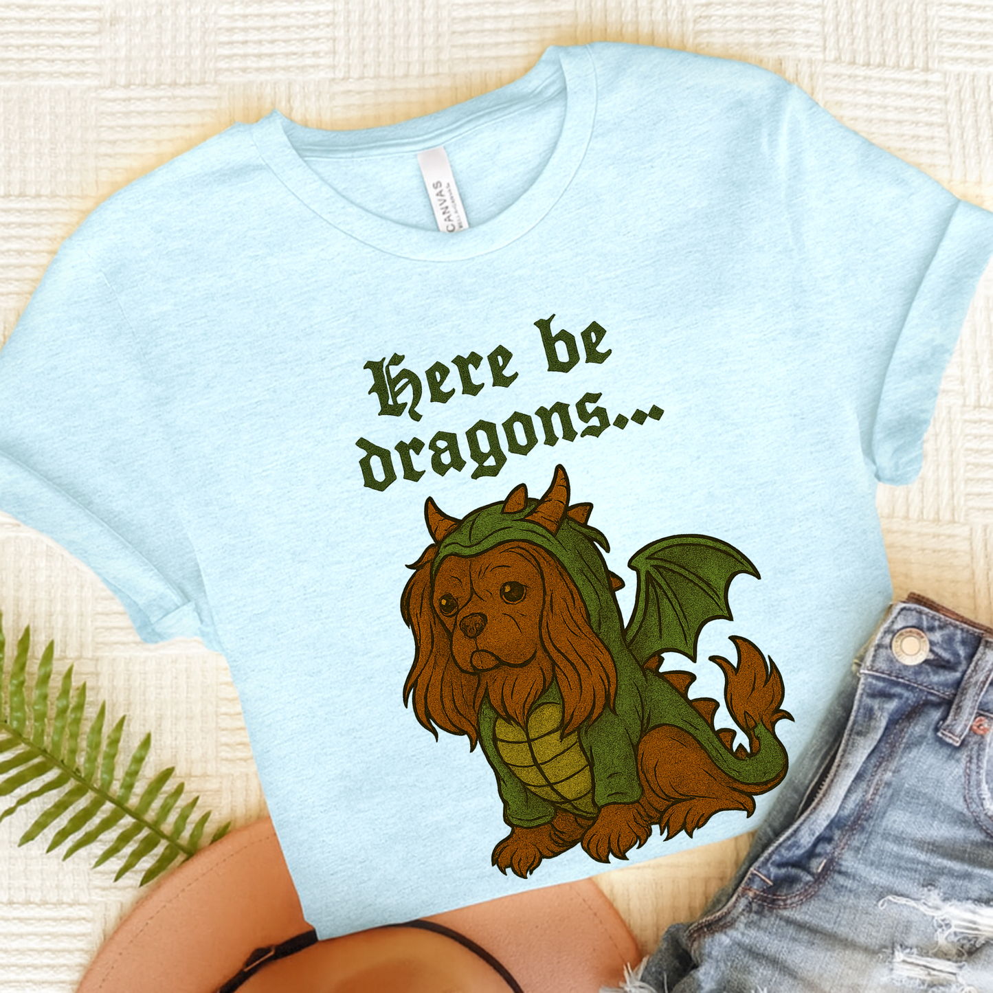 Ruby Cavalier Here Be Dragons TShirt Heather Ice Blue