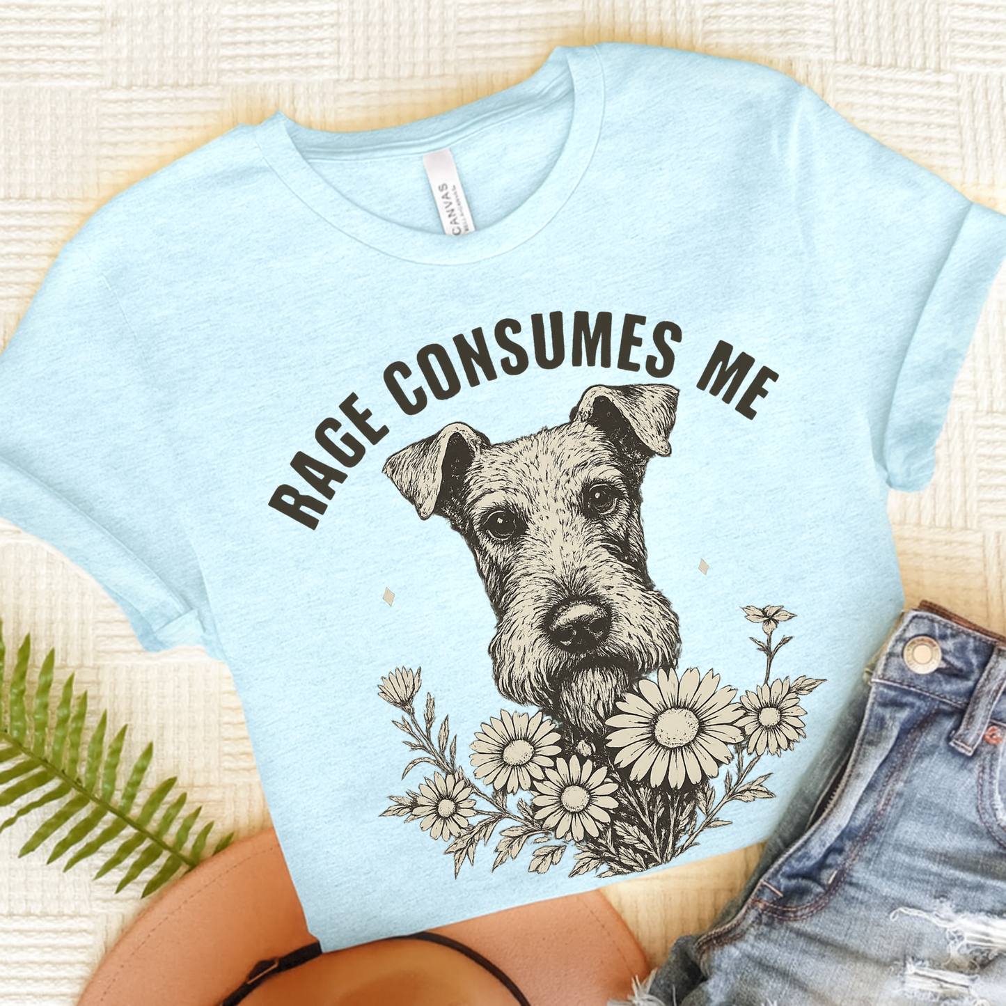 Airedale Terrier Rage Unisex Tshirt Heather Ice Blue