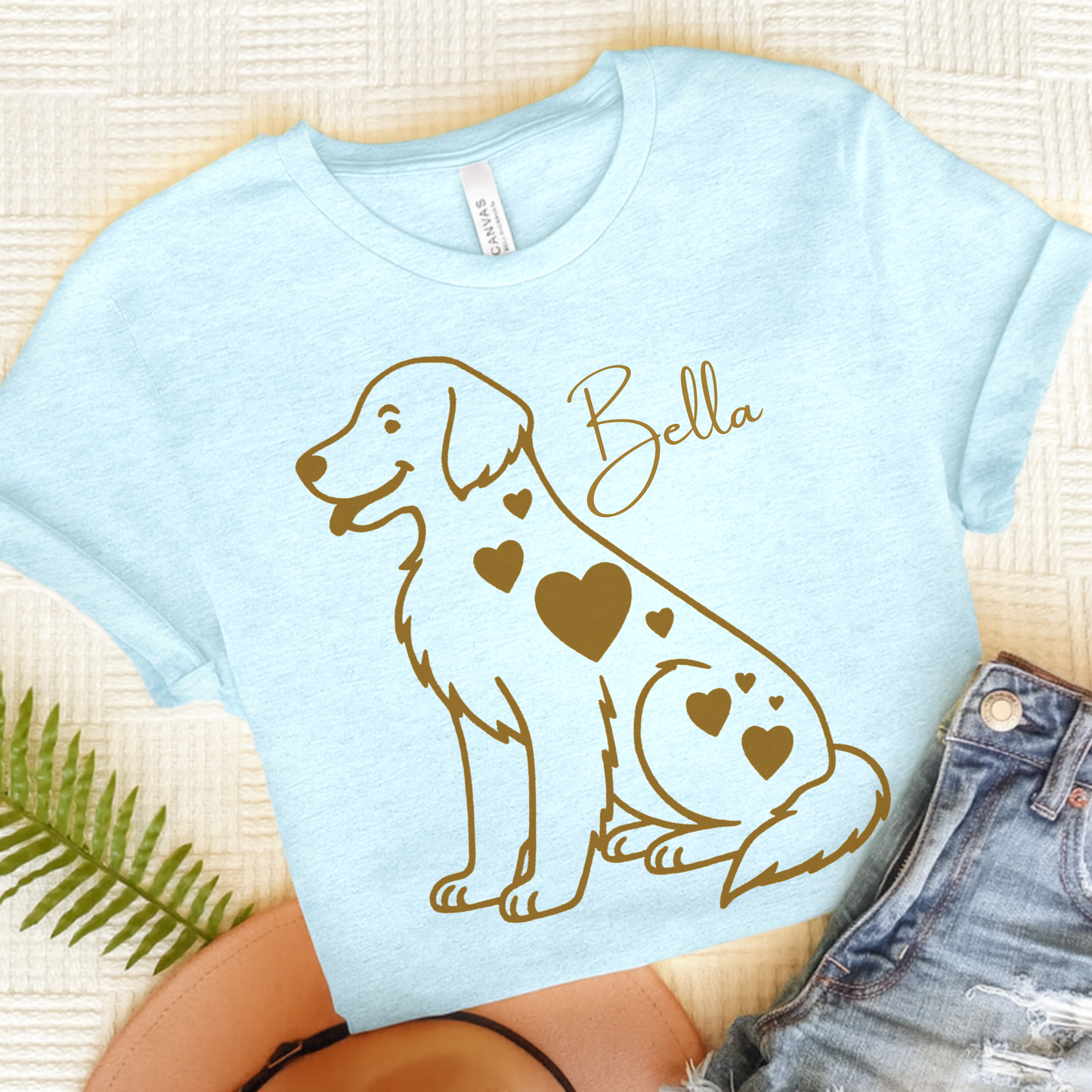 Golden Retriever Heart Dog TShirt Heather Ice Blue