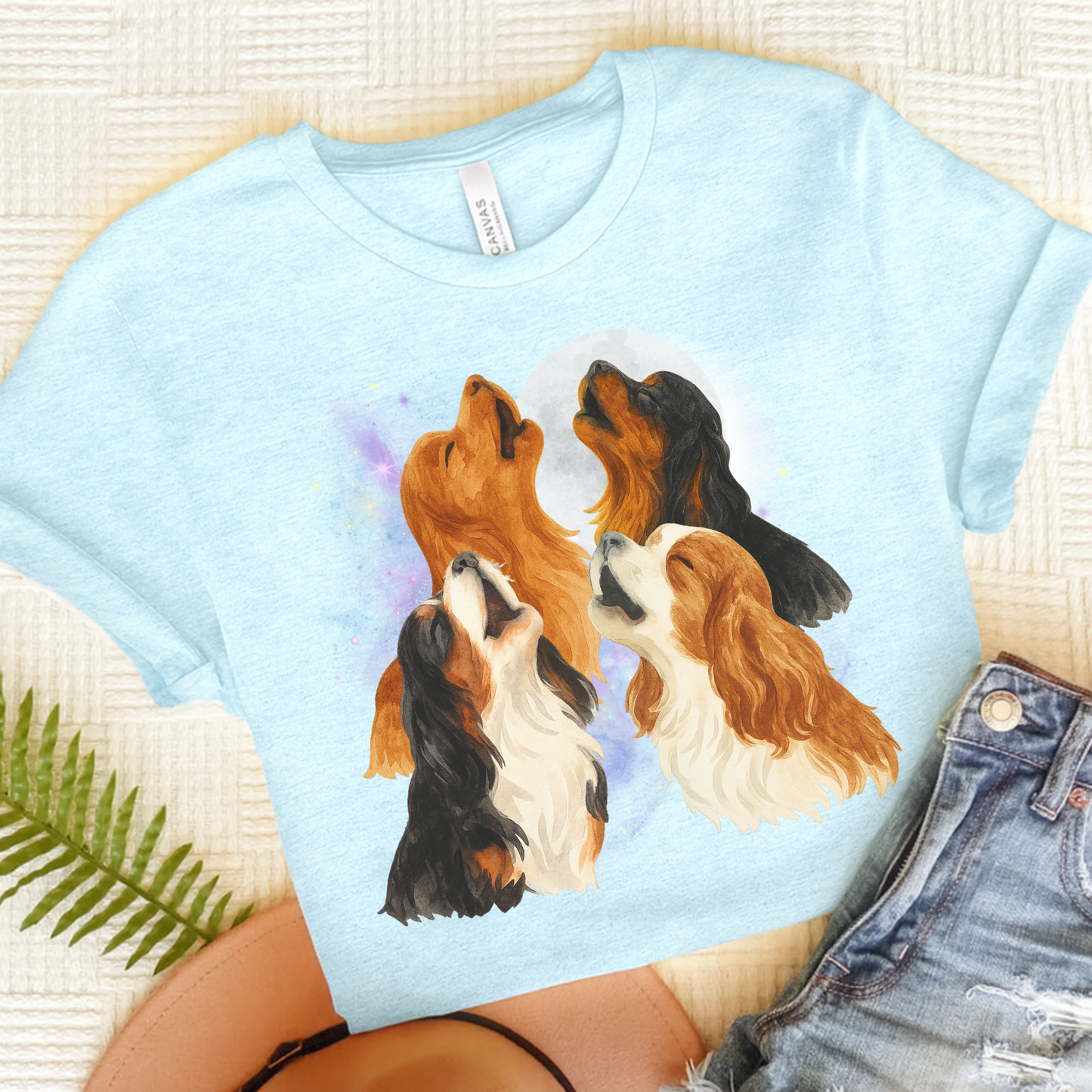 Cavalier King Charles Howling TShirt Heather Ice Blue