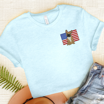 Embroidered Flag Fawn Frenchie TShirt