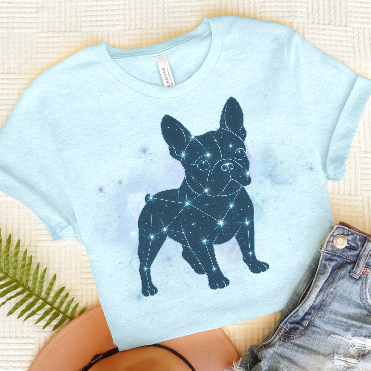 Constellation French Bulldog TShirt Heather Ice Blue