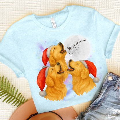 Golden Retriever Christmas Howliday TShirt Heather Ice Blue